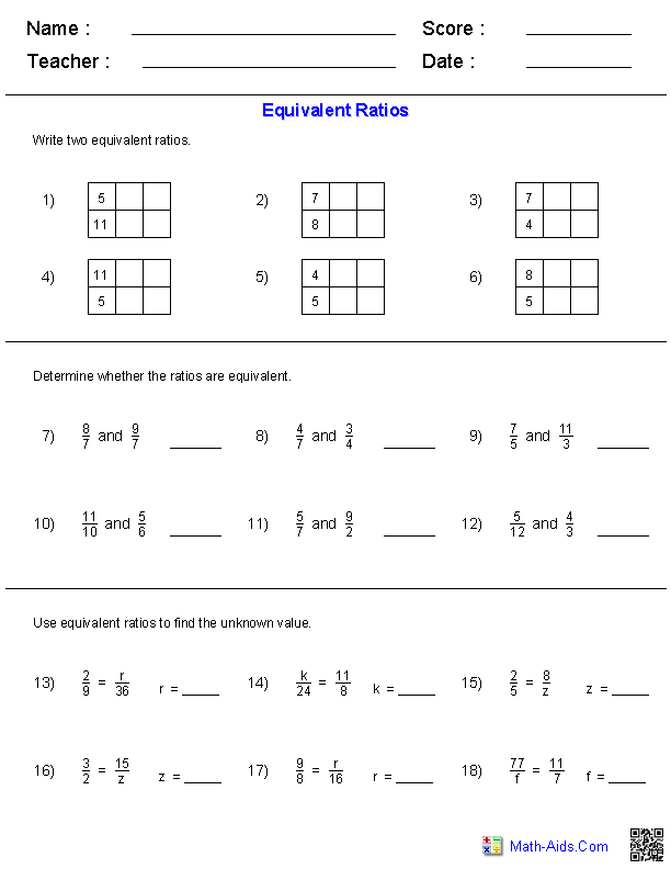 Ratios Math Worksheets