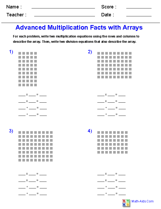 Advanced Multiplication Facts Multiplication Worksheets