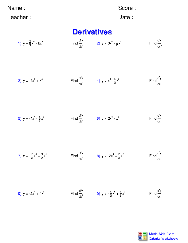 derivative-rules-worksheet