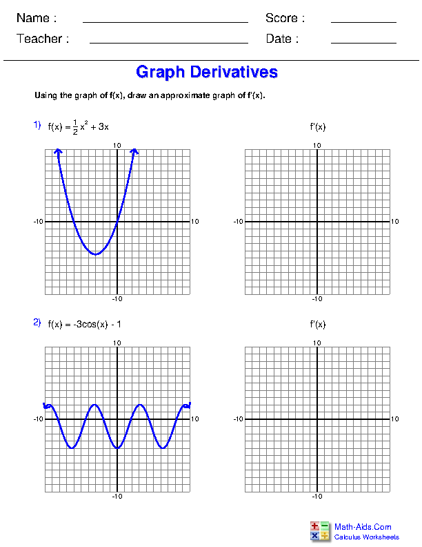 Calculus Worksheets | Differentiation Applications for Calculus Worksheets