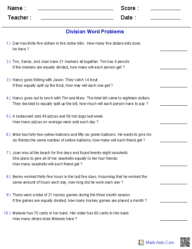 Easy Multiplication And Division Word Problems Worksheets