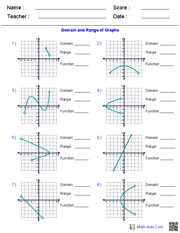 Algebra 1 Worksheets | Domain and Range Worksheets