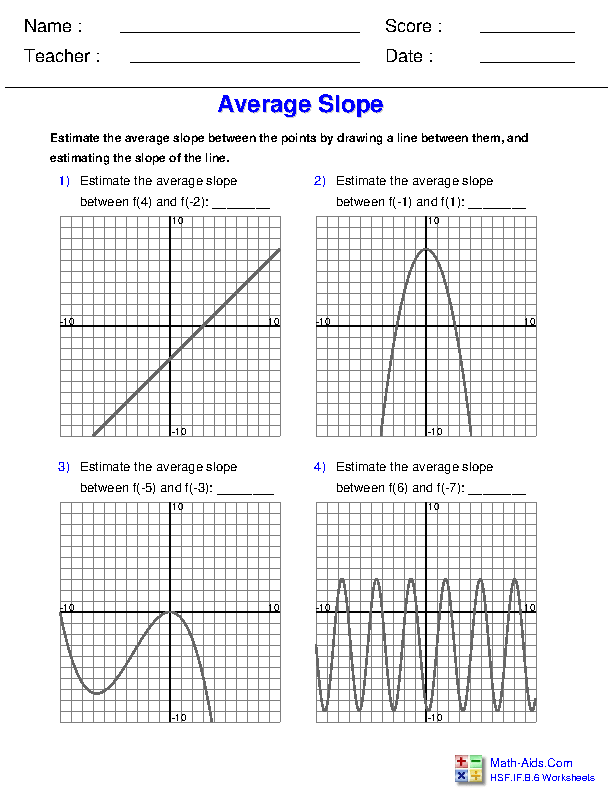 Average Rate of Change - Graphs Functions Worksheets