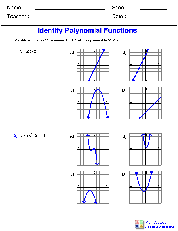 Graphs Of Polynomial Functions Worksheet Multiple Choice