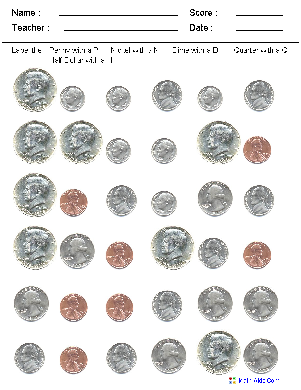 Identify the Coins Worksheets