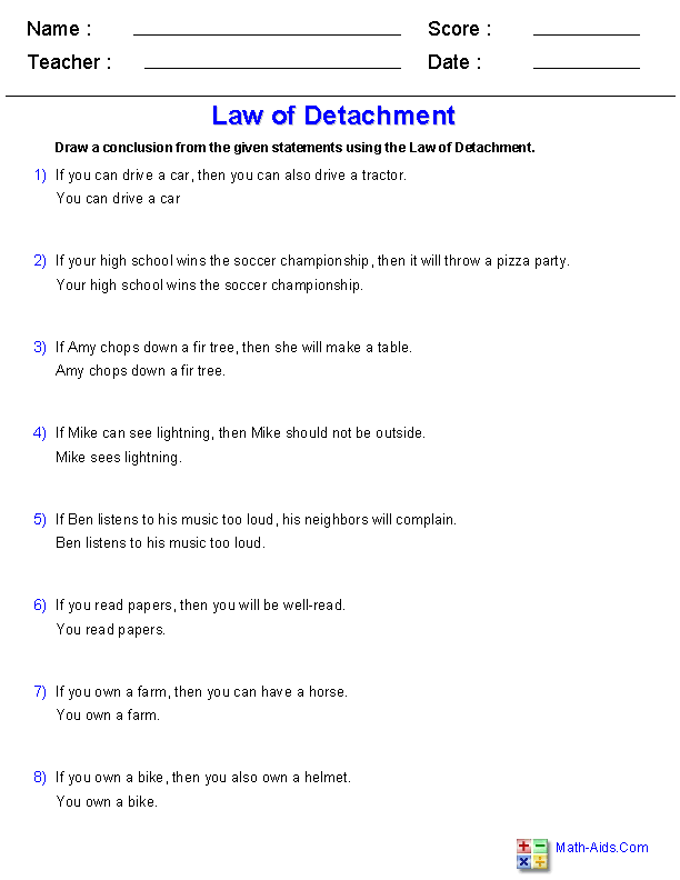 Law Of Detachment And Syllogism Worksheet - Breadandhearth