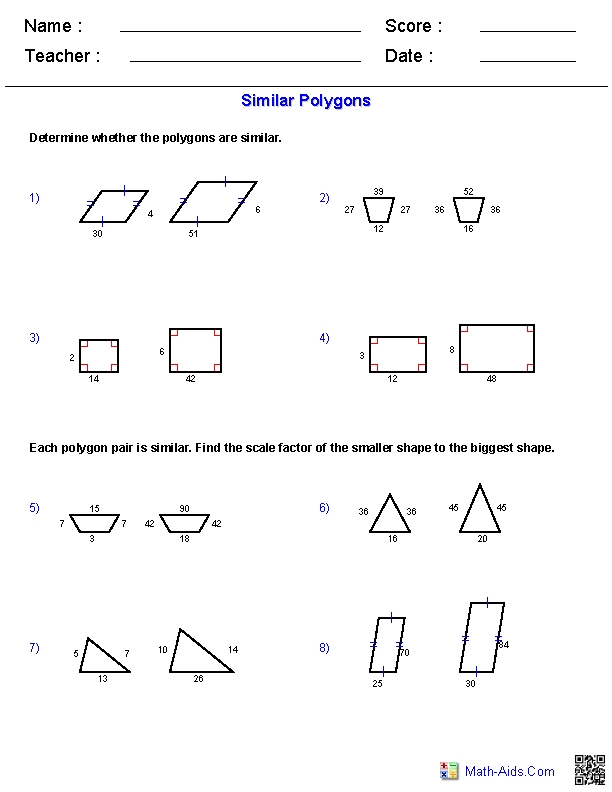 Similar Polygons Geometry Worksheets