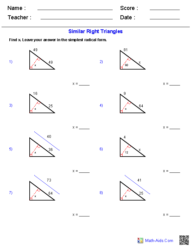 Geometry Worksheet Similar Triangles 2909