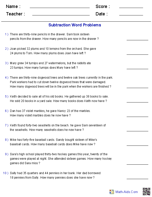 Math Word Problem Solving Worksheets