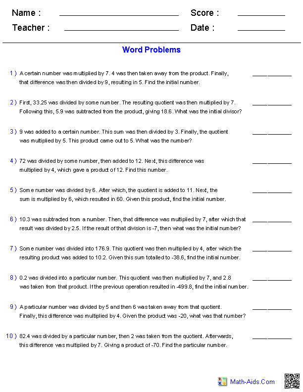 Two Step Word Problems Worksheet