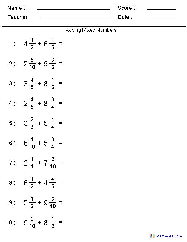 Multiplying Mixed Numbers With Unlike Denominators Worksheets