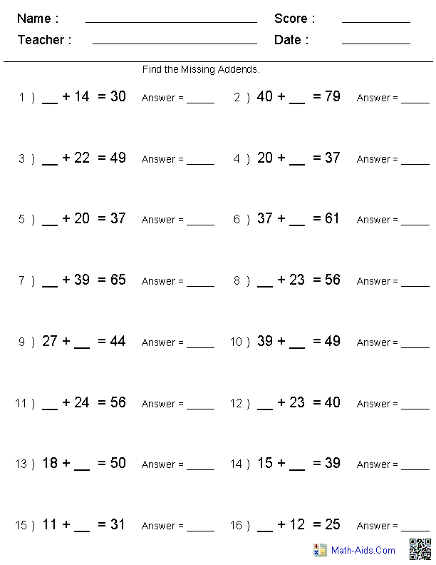 problems  year Worksheets Addition number Addition  addition missing 2 Worksheets Dynamically Created
