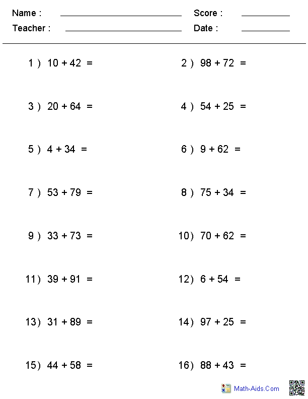 Addition By 2 Worksheets