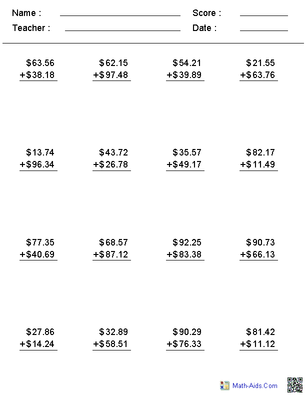 Addition Worksheets Dynamically Created Addition Worksheets