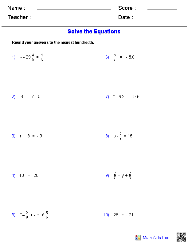 Algebra 1 Worksheets Dynamically Created Algebra 1 Worksheets