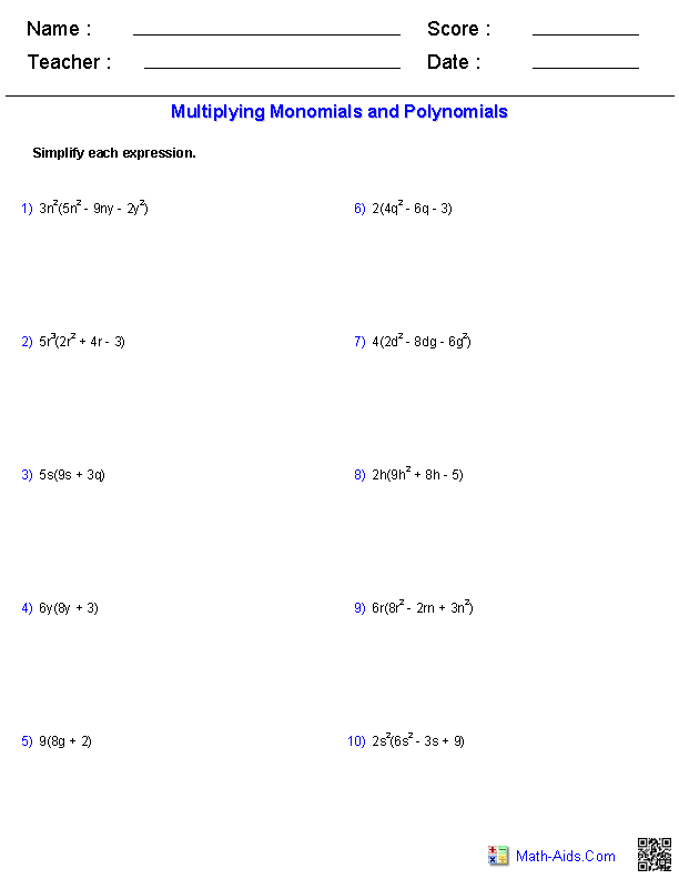 Monomial Multiplication And Division Worksheet
