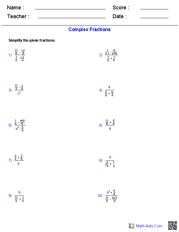 Simplifying Algebraic Fractions Worksheet Differentiated - algebra