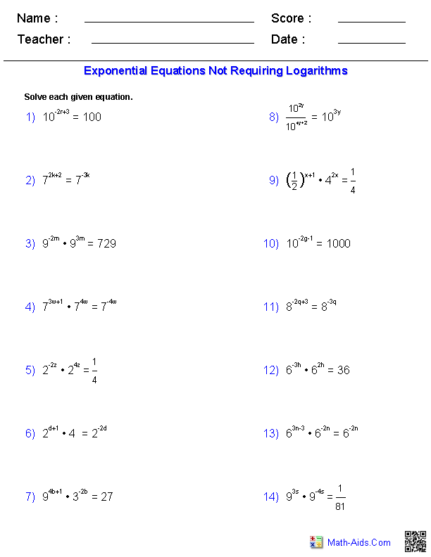 34 Solving Exponential Equations By Rewriting The Base Worksheet