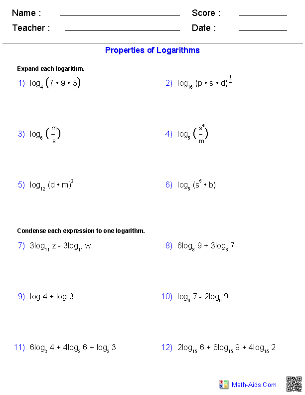 Algebra 2 Worksheets Exponential And Logarithmic Functions Worksheets