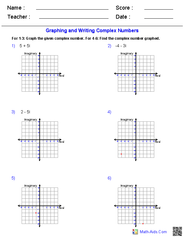 Algebra 2 Graphing Complex Numbers Worksheet