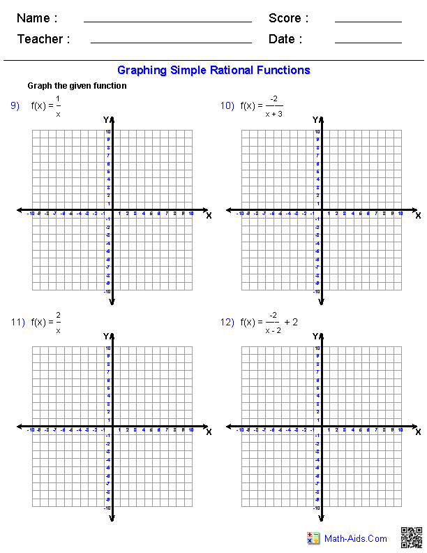 Graphing Simple Rationals Rationals Worksheets
