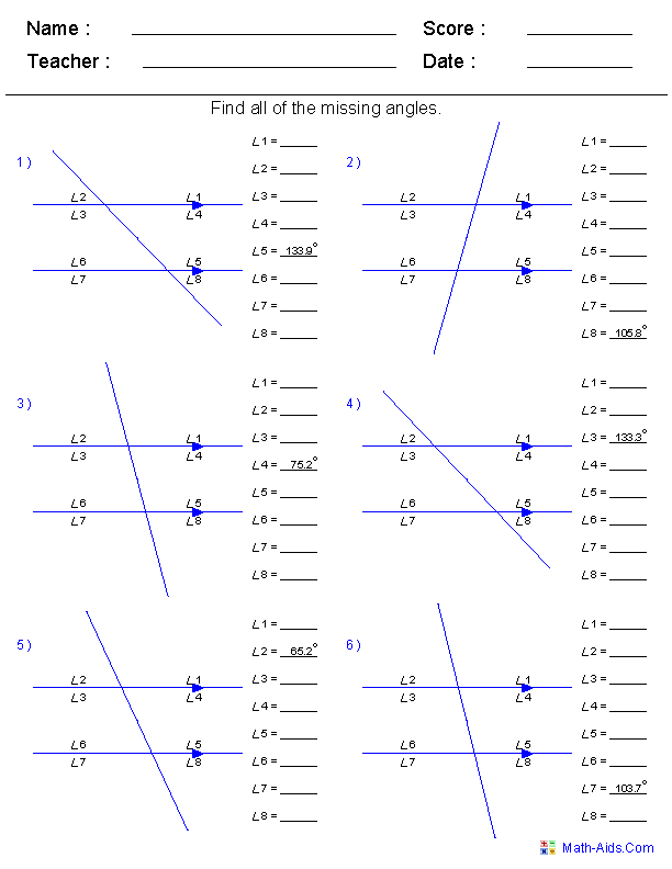 Geometry Worksheets | Angles Worksheets for Practice and Study