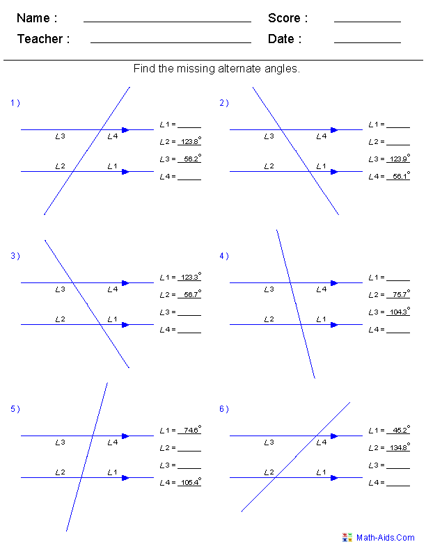 Geometry Worksheets | Angles Worksheets for Practice and Study