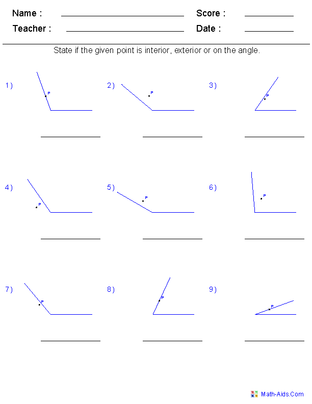 Interior or Exterior Geometry Worksheets