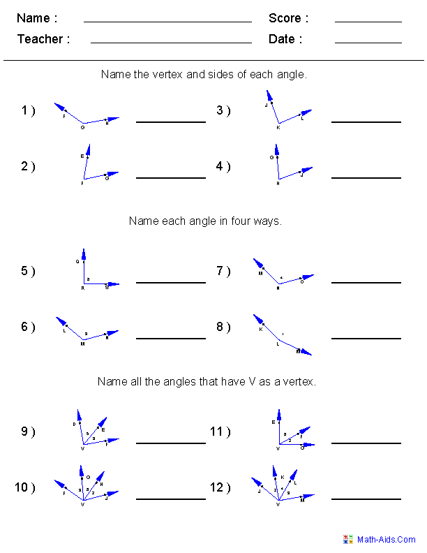 Geometry Worksheets Angles Worksheets For Practice And Study