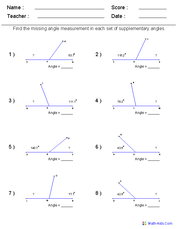 Angles Math Worksheet