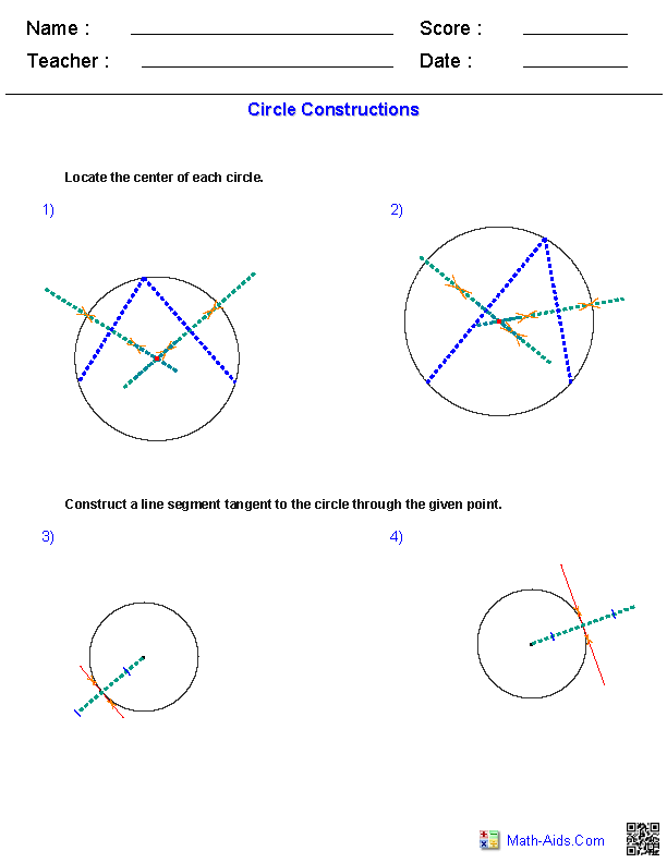 Circle Constructs Geometry Worksheets