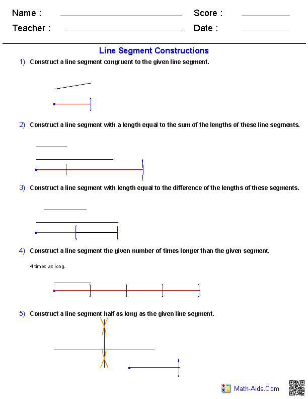 Line Segments Geometry Worksheets