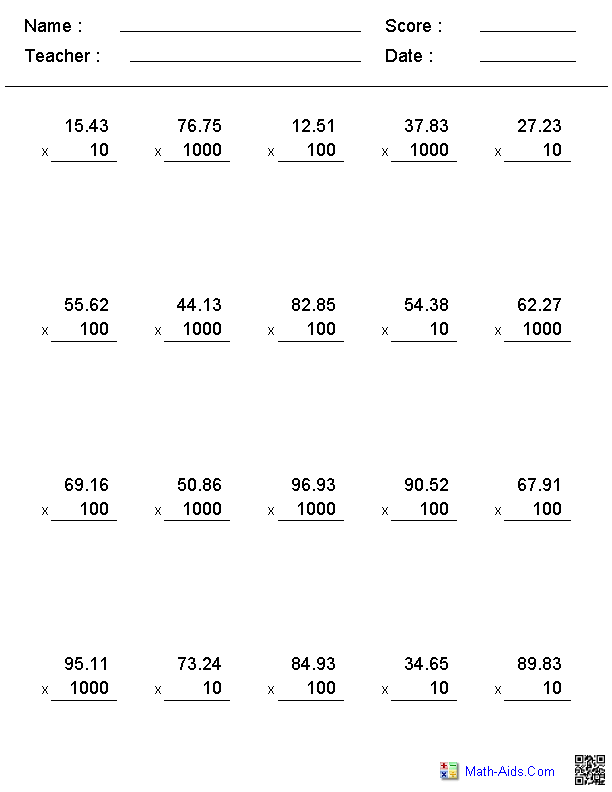 Decimals Worksheets Dynamically Created Decimal Worksheets