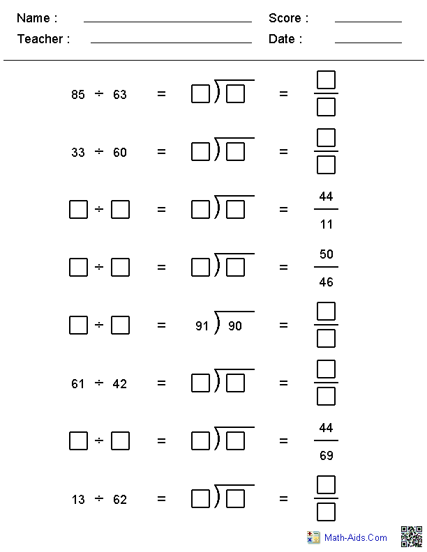 Free Printable Division Worksheets With Answers