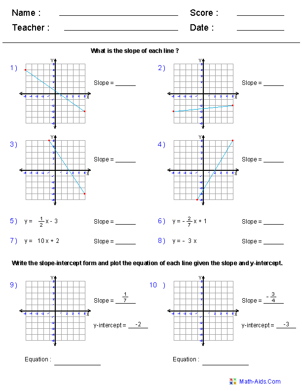 Line Equations Geometry Worksheets