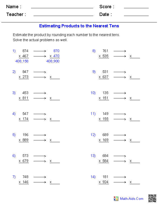 Products 3 Digits with Rounding Guide Worksheets