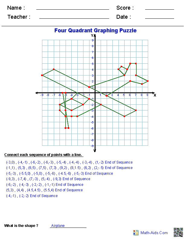 Four Quadrant Graphing Puzzle Worksheets