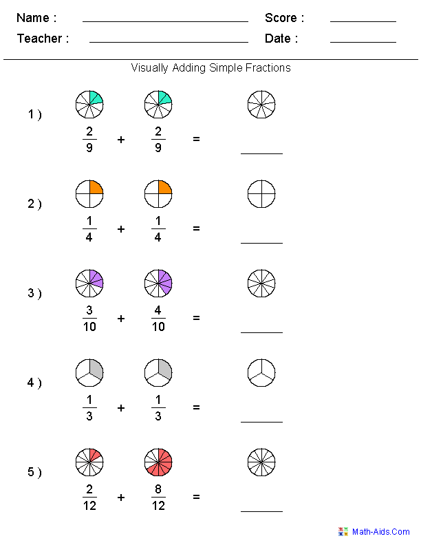 Visually Adding Fractions Worksheets