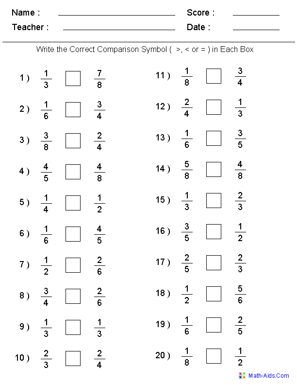 Identifying Mixed Number Fractions Worksheets