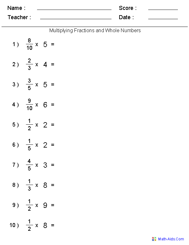 Fractions Whole Numbers Worksheets