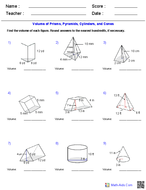 Volumes Of Prisms And Cylinders Worksheet Answers Ivuyteq