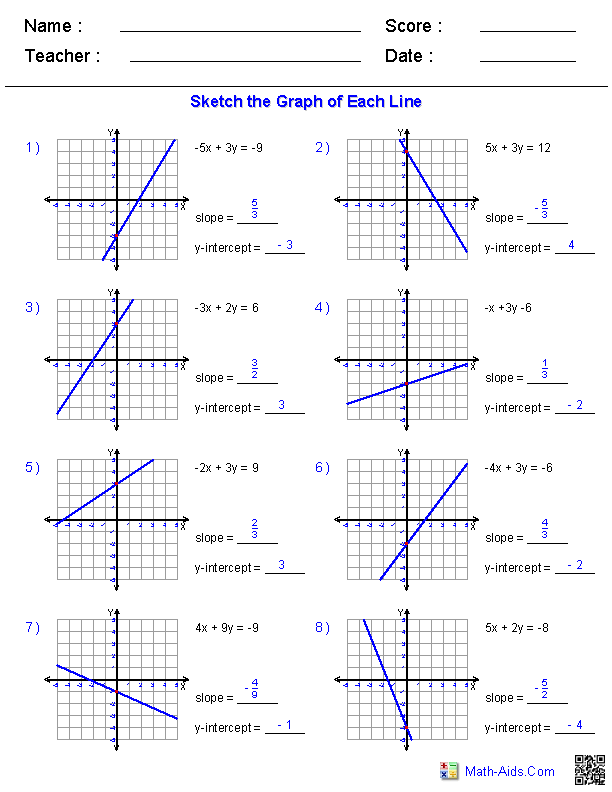 Graph Lines in Standard Form Linear Equations Worksheets