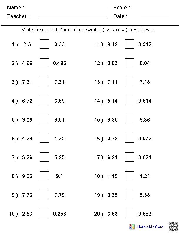 Decimals Worksheets Dynamically Created Decimal Worksheets