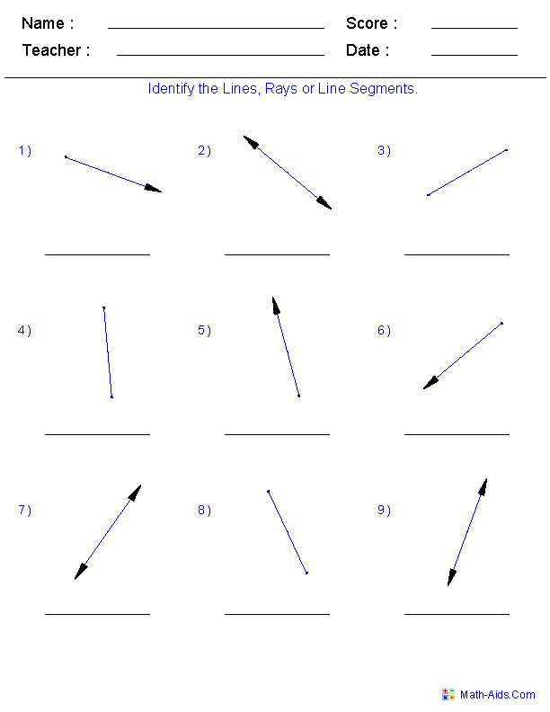 Id Lines and Segments Geometry Worksheets