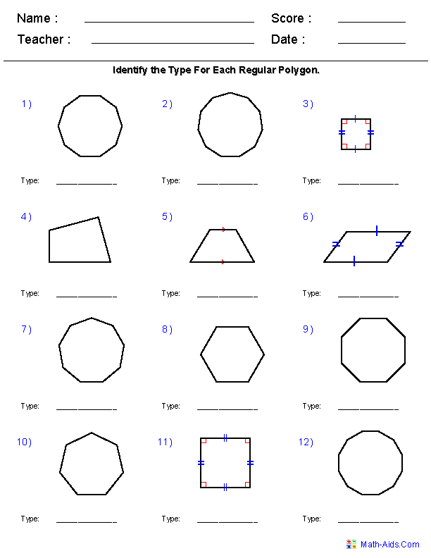 Identify Polygons Geometry Worksheets