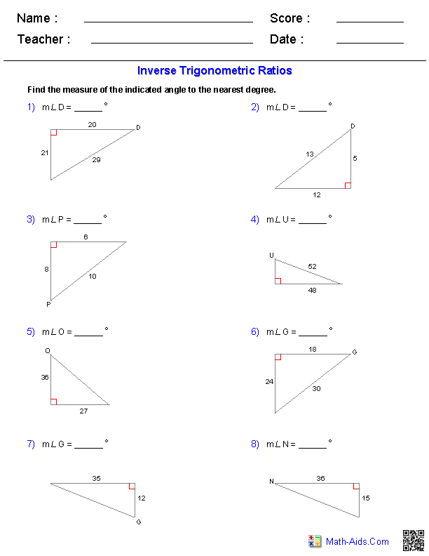 Geometry Worksheets Trigonometry Worksheets