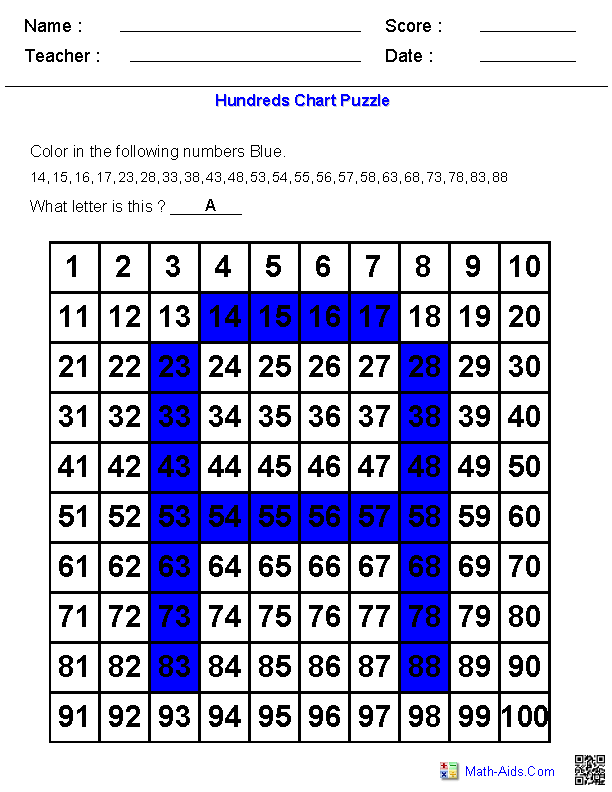 Hundreds Chart | Letter Puzzles on Hundreds Chart