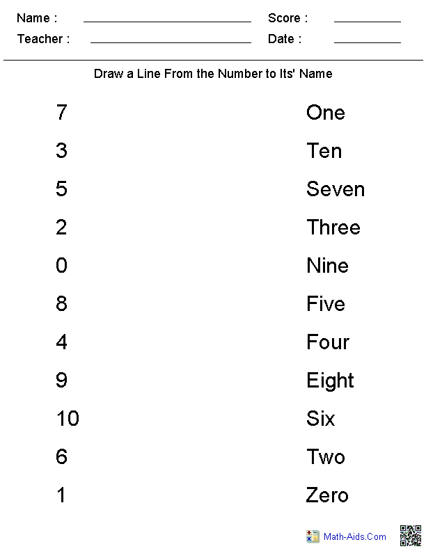 Number Names Worksheets For Kindergarten