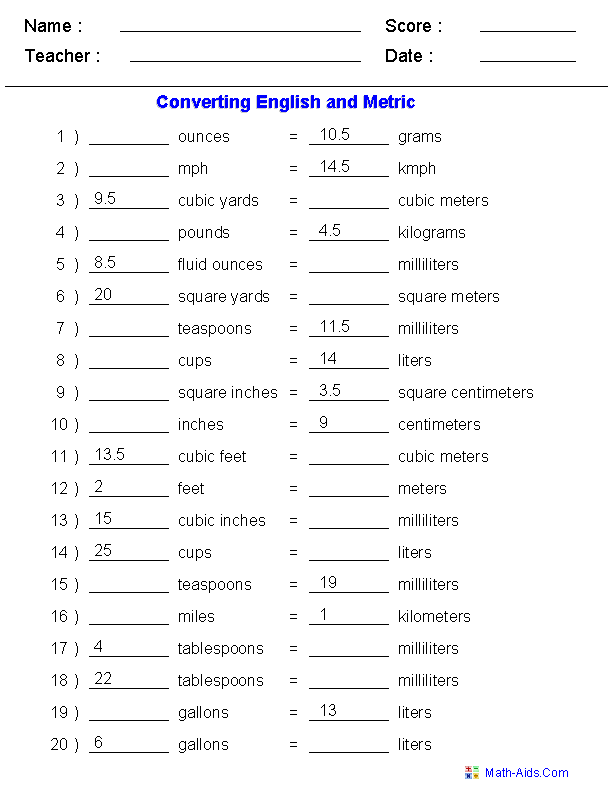 Measurement Worksheets | Dynamically Created Measurement Worksheets