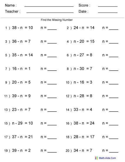 Worksheets Subtraction grade for  missing Worksheets 1 number   Printable worksheets Subtraction School